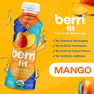 Berri Fit Hydration - Organic Mango Flavor Natural Sports Drink - Plant-Based Electrolyte Beverage - Low Calorie, Paleo Coconut