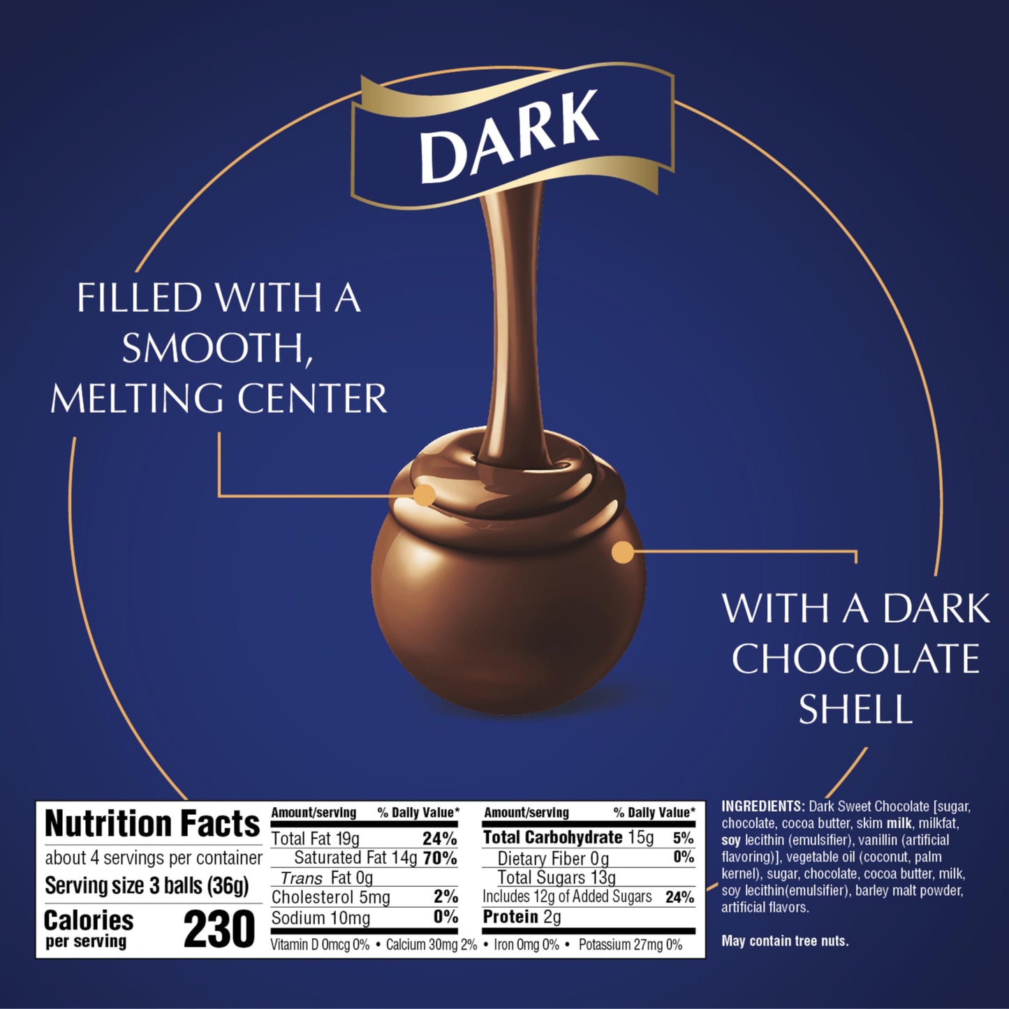 Lindt Lindor Dark Chocolate Truffles, Dark Chocolate Candy With Smooth, Melting Truffle Center, Great For Gift Giving, 5.1 Oz. Bag (6 Pack)