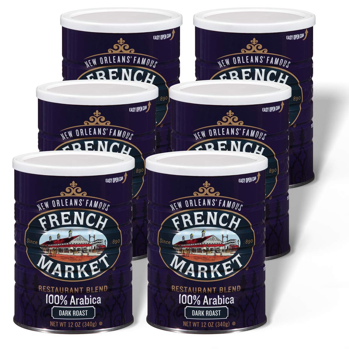 French Market Coffee, Restaurant Blend, Dark Roast Ground Coffee, 12 Ounce Metal Can (Pack Of 6)