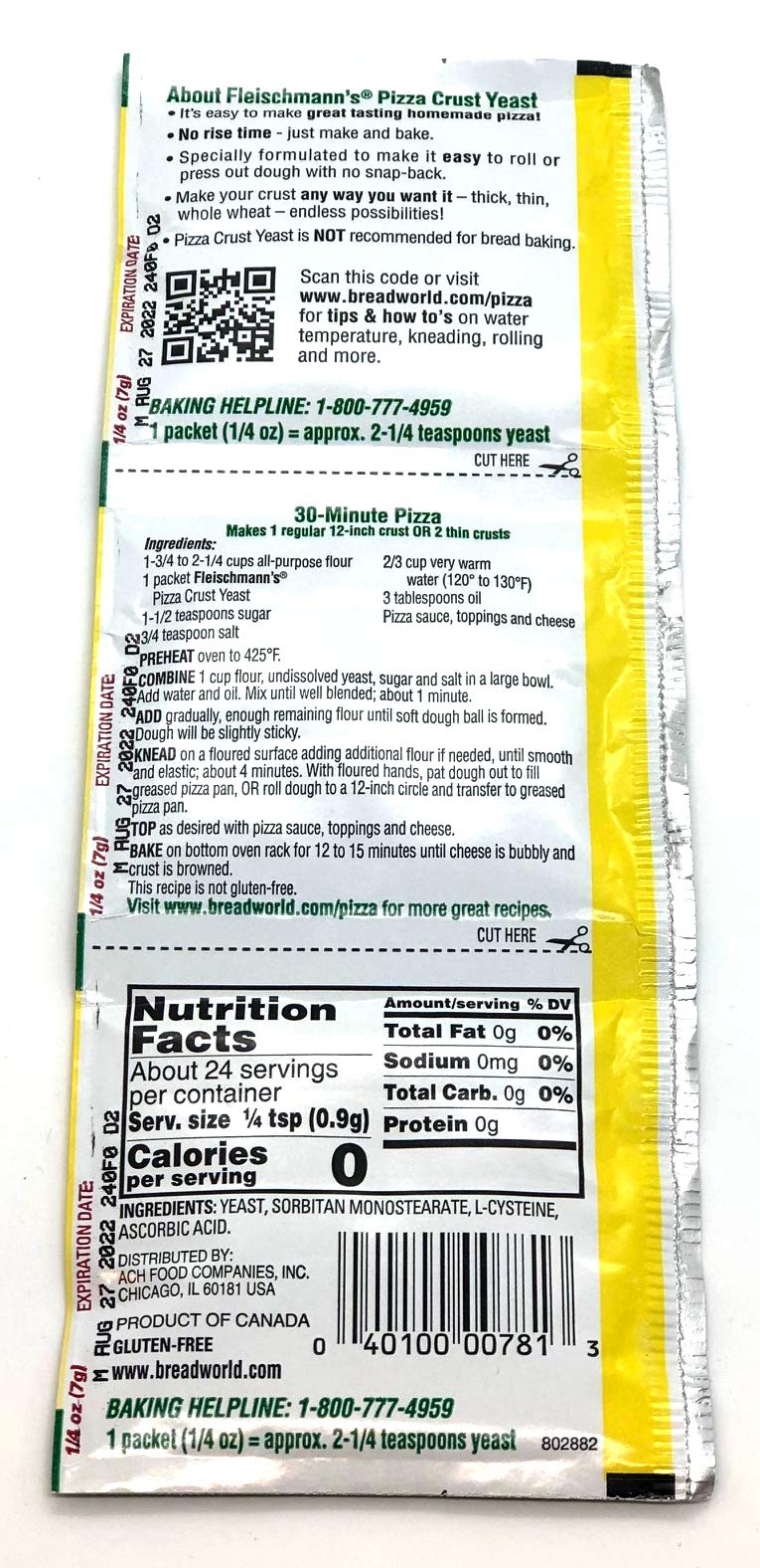 Fleischmann's Yeast Pizza, 0.25-Ounce Pouches 3 Count(Pack of 5)