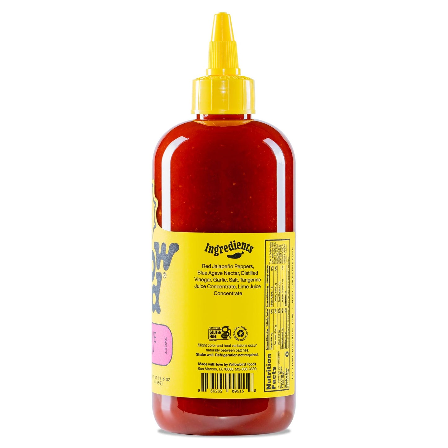 Yellowbird Blue Agave Sriracha Hot Sauce - Jalapeno & Garlic, 19.6 oz, Plant-Based, Gluten Free, Non-GMO, Homegrown in Austin