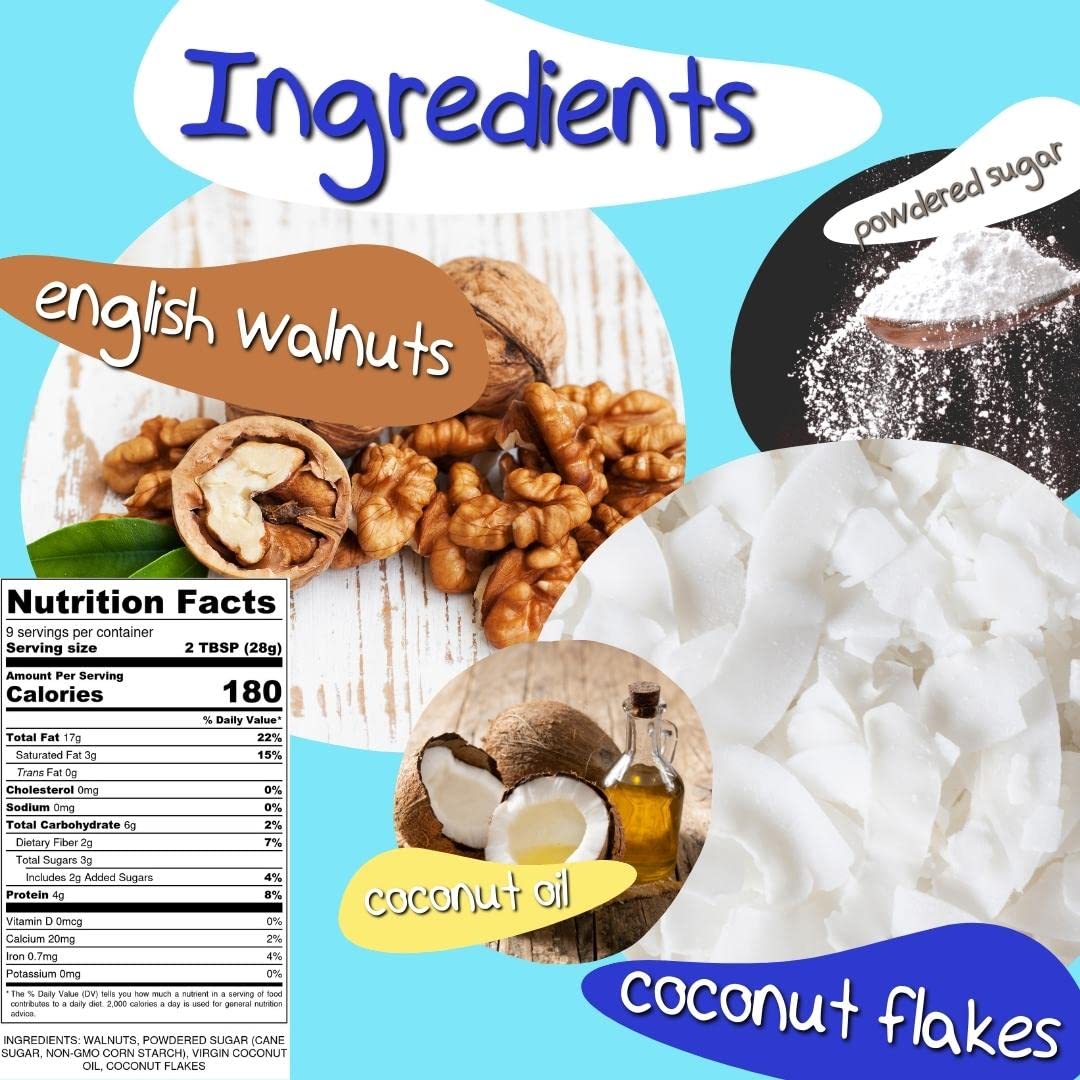 Crazy Go Nuts Walnut Butter - Coconut, 9 Oz (1-Pack) - Healthy Snacks, Keto, Vegan, Low Carb, Gluten Free, Superfood - Natural,