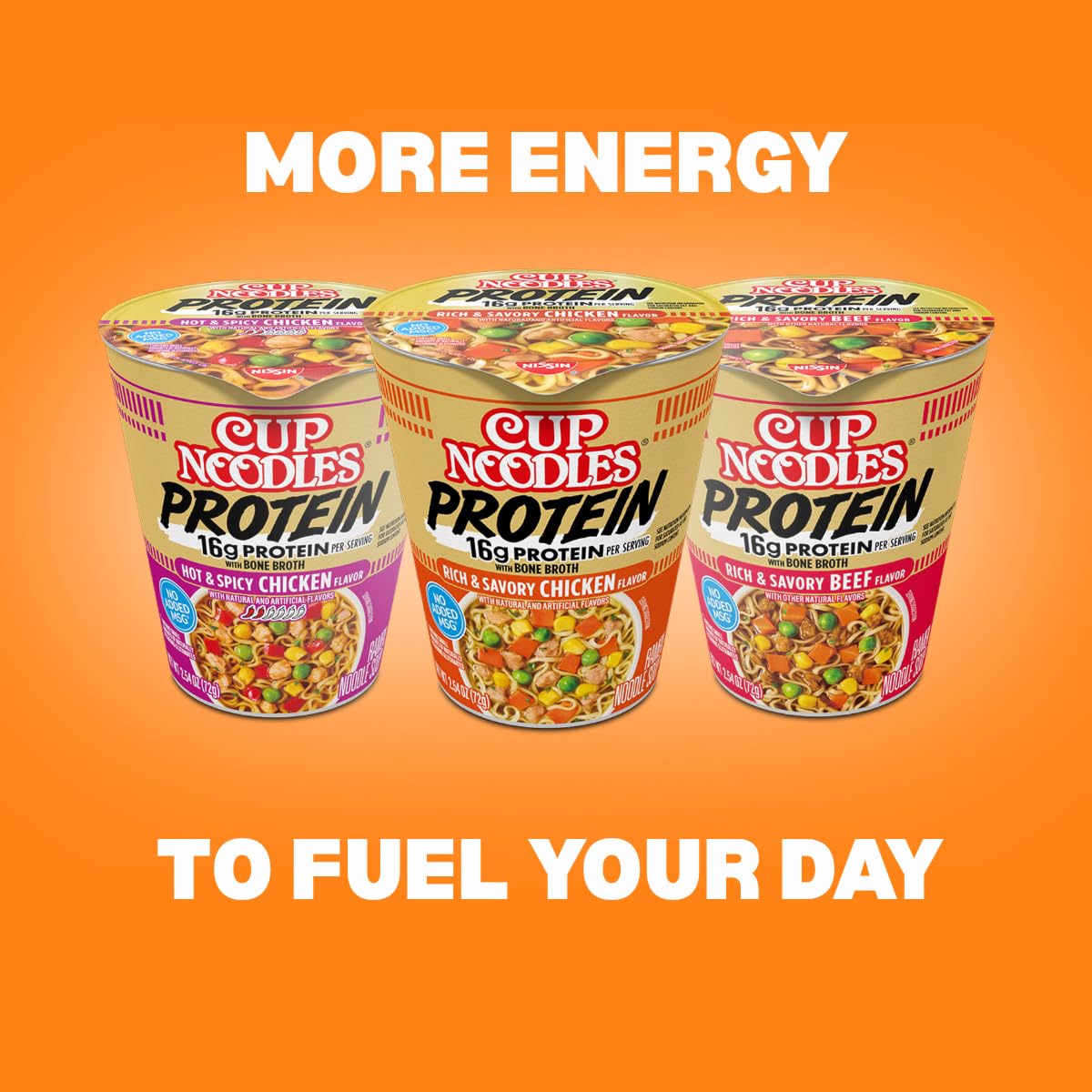 Nissin Cup Noodles Protein Ramen, Chicken Flavor Spicy Ramen with Bone Broth, 16g Protein, 2.54 Ounce Cup (Pack of 6)