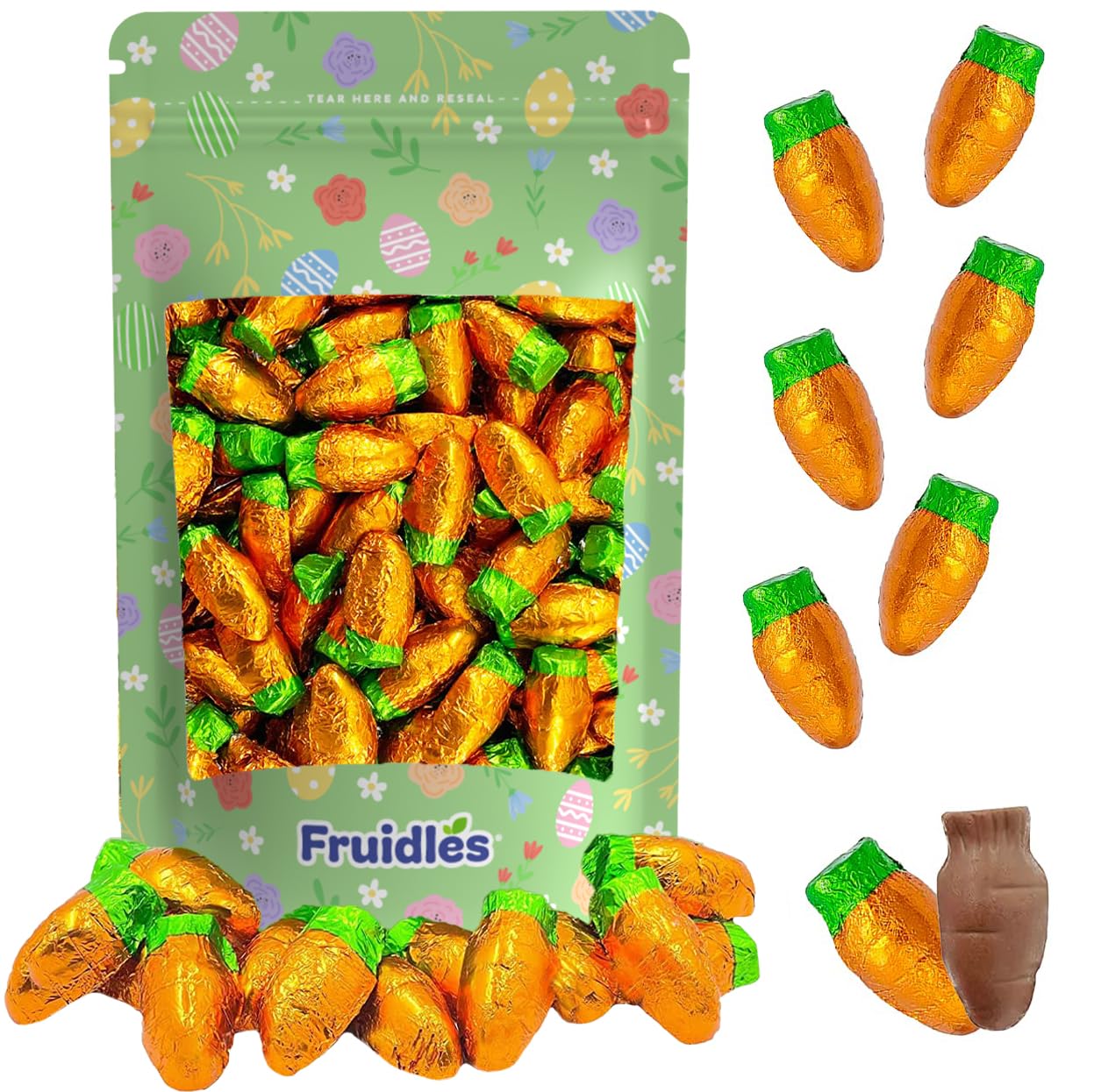 Fruidles Easter Chocolate Carrots Bunny Rabbit Treats Milk Chocolate Individually Wrapped In Orange Foils Approximately 47 Pieces Per Pound (Half-Pound)