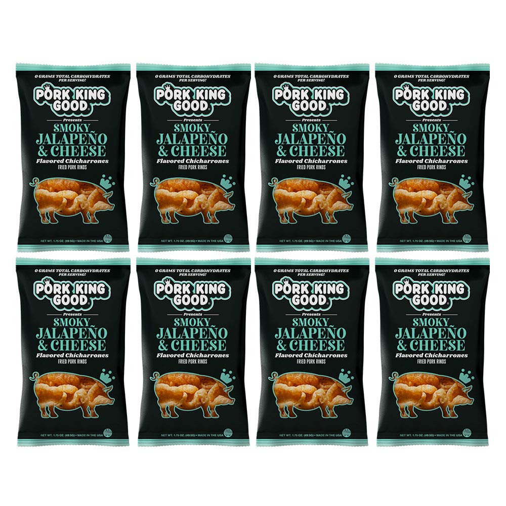 Pork King Good Smoky Jalapeño & Cheese Pork Rinds (Chicharrones) (4 Pack) Keto Snacks