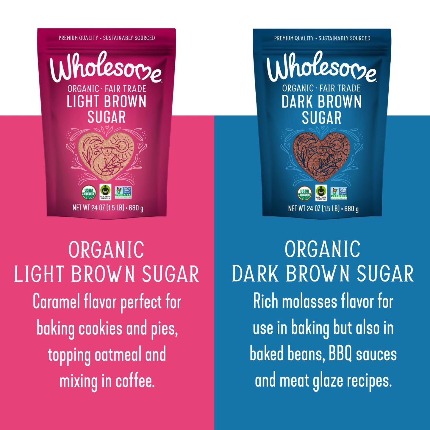 Wholesome Sweeteners 24-Ounce Organic Light Brown Sugar, Fair Trade, Non GMO, Gluten Free & Vegan, Sugar for Baking and Glazing,