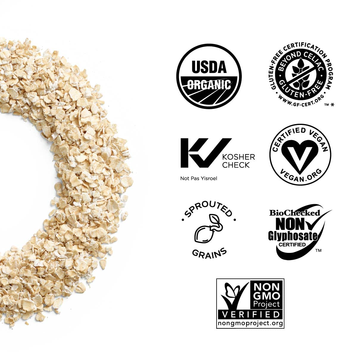 One Degree Organic Foods Sprouted Rolled Oats, USDA Organic, Non-GMO Gluten Free Oatmeal, 24 oz., 8 Pack