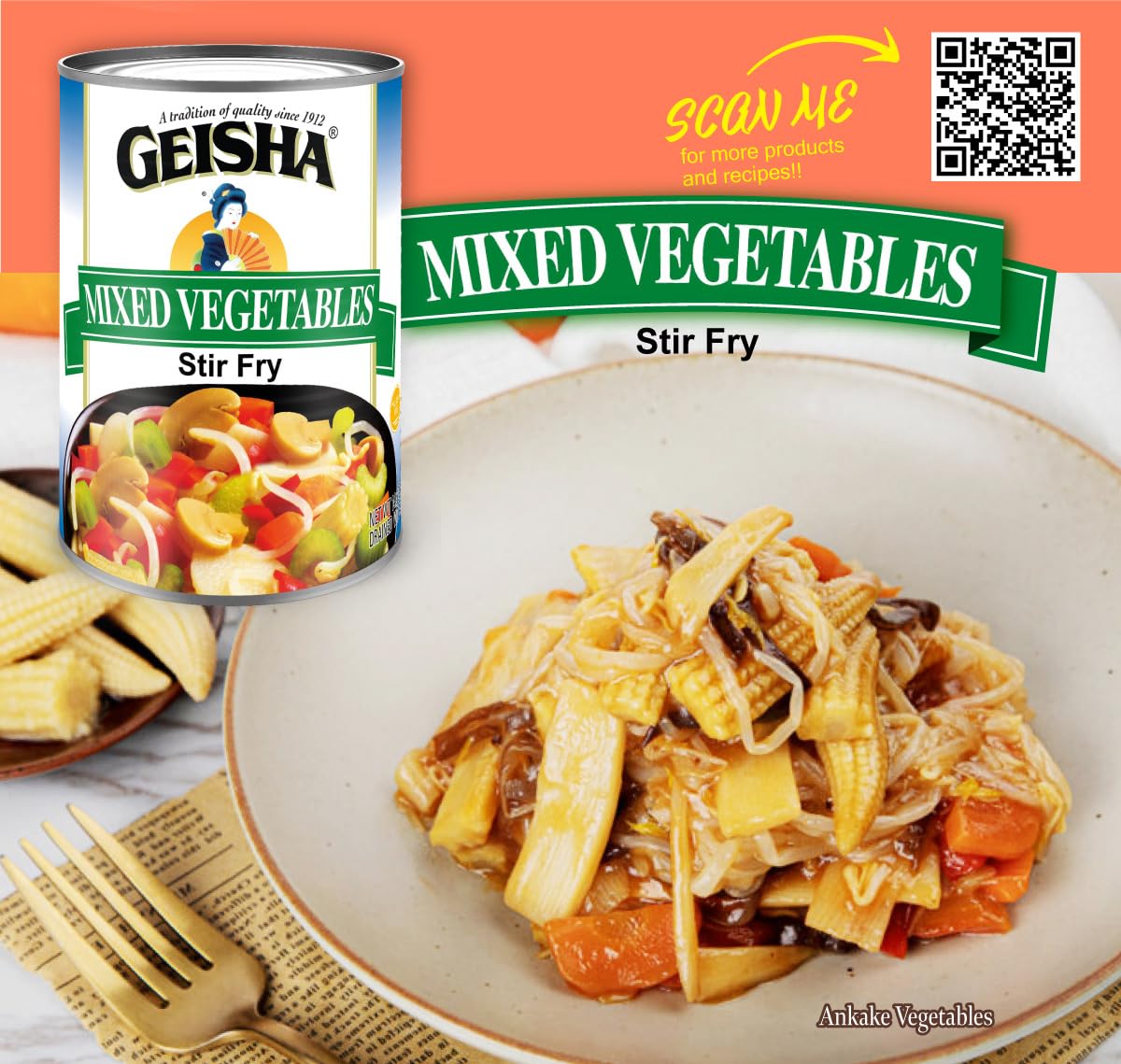 Geisha Mixed Vegetables Stir Fry 14.5Oz. (Pack Of 12), Mixed Vege | No Trans Fat - Gluten Free-Less Than 50 Calories Per Contain