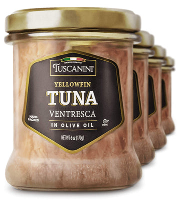 Tuscanini Real Italian Yellowfin Ventresca Tuna in Pure Olive Oil 6oz (4 Pack), The Filet Mignon of Fish, Gluten Free, Soy Free,