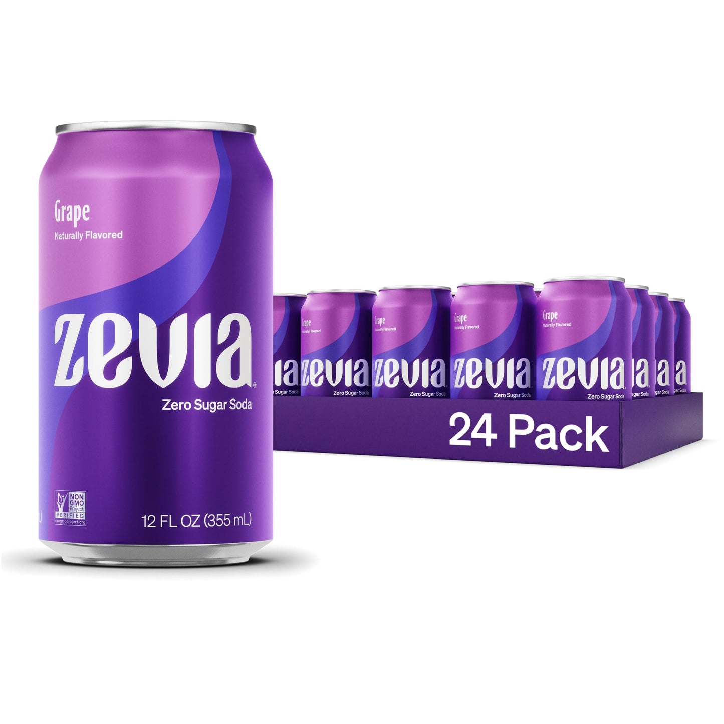 Zevia Zero Sugar Soda, Grape, 12 oz Cans, 24-Pack - Naturally Sweetened, Non-GMO, Gluten-Free, Vegan