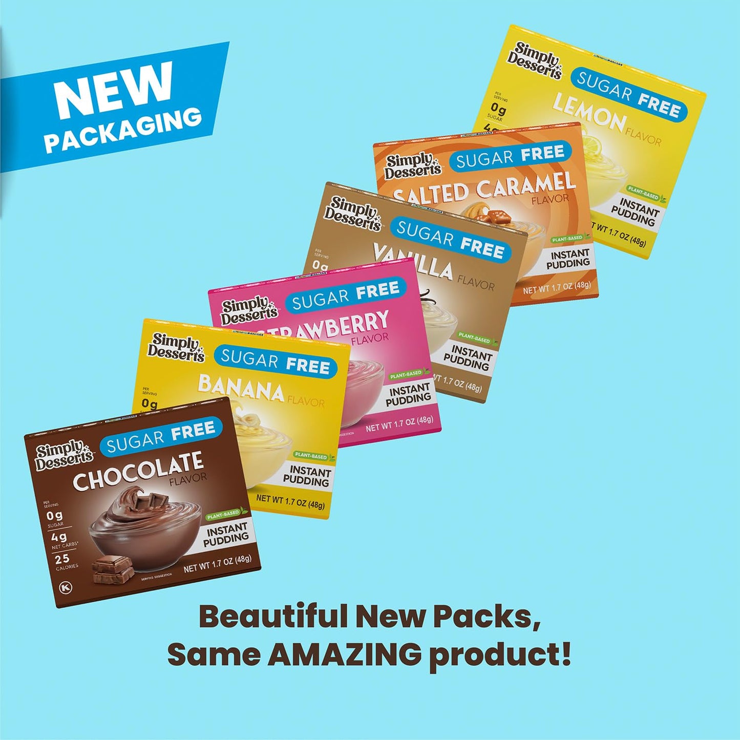 Simply Desserts Strawberry Chocolate Vanilla Banana Salted Caramel Lemon Instant Pudding Sugar-Free Variety 6-Pack - Healthy Dessert Keto Snacks Vegan & Diabetic-Friendly Kosher 1.7 Oz Ea