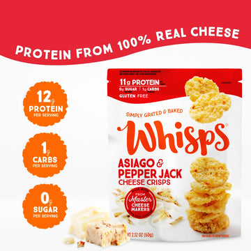Whisps Cheese Crisps Protein Chips, Gluten Free, High Protein, Low Carb, 2.12 Oz (Pack of 6)