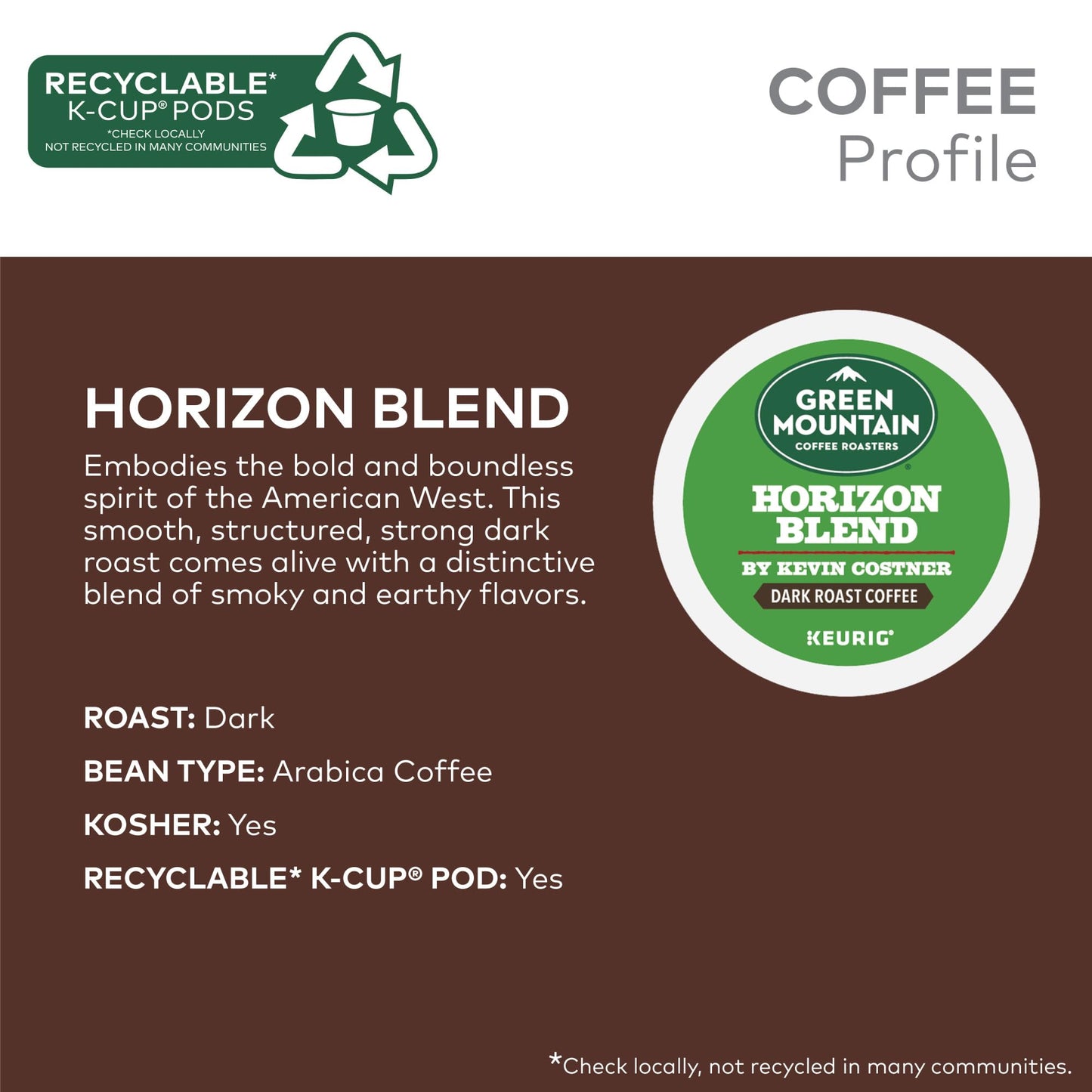Green Mountain Coffee Roasters Horizon Blend Coffee By Kevin Costner, Keurig Single Serve K-Cup Pods, 60-Count (6 X 10 Count Boxes)