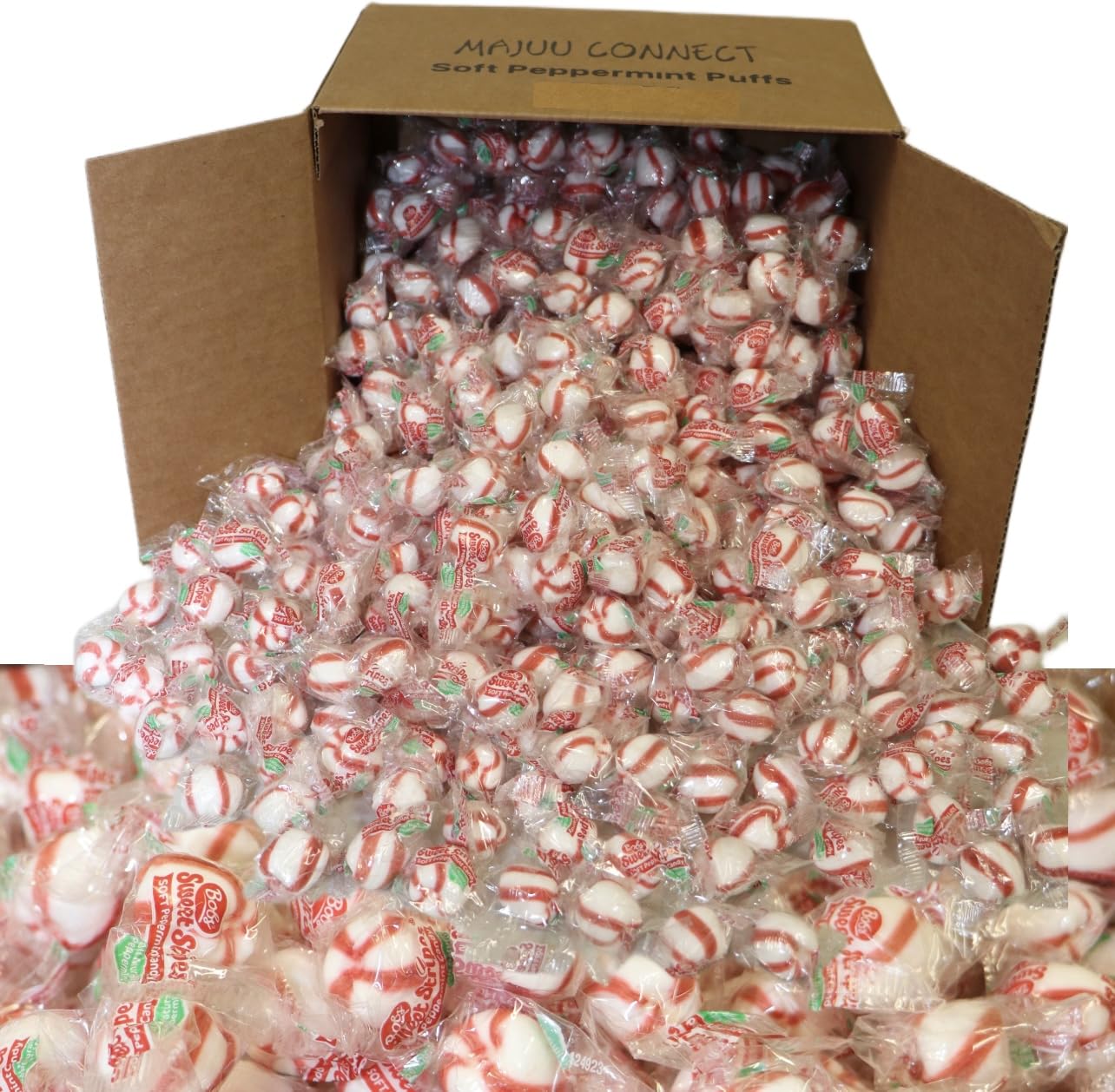 Soft Peppermint Sweet Red And White Layered (2 Pound (Pack Of 1) Peppermint Puffs Candy Balls - Melt Away Mints -Individually Wrapped Bulk Pack. Majuu Connect.