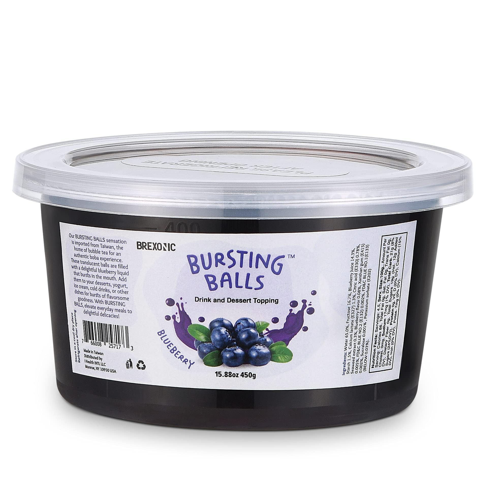 Brexonic Boba Pearls, Blueberry Popping Bursting Boba, Tapioca Pearls For Bubble Tea (Blueberry, 1 Lb 1 Pack)