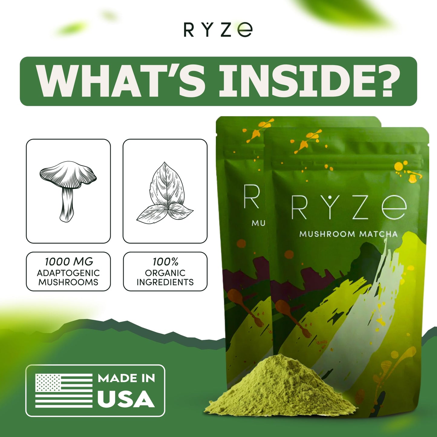 Ryze Mushroom Matcha Starter Kit, Usda Organic With 6 Adaptogenic Mushrooms And Ceremonial-Grade Japanese Matcha, Energy, Focus,