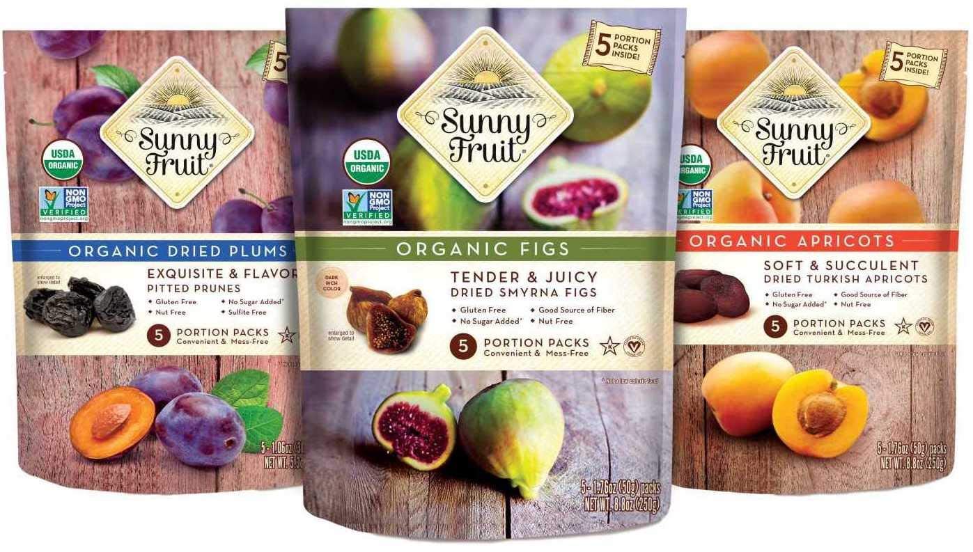 SUNNY FRUIT Organic Dried Fruit Assortment - Figs, Apricots, Dates, Mango, Cherries & Prunes, 30 Packs (1.76 oz each), NON-G