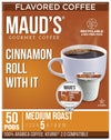Maud'S Cinnamon Roll Flavored Coffee Pods, 50 Ct | Cinnamon Roll With It Flavor | 100% Arabica Medium Roast Coffee | Solar Energ