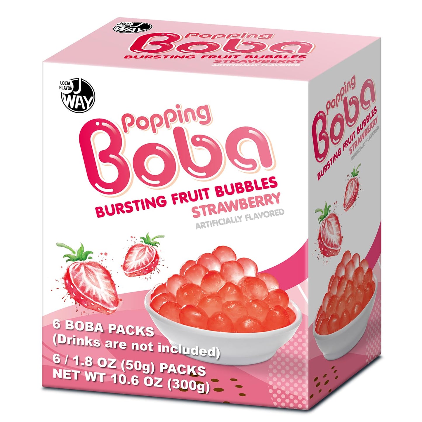J WAY Bursting Popping Strawberry Boba Pearls, Strawberry Syrup, Non-Dairy, Fat-Free Popping Tapioca Boba for Beverages, Sweets,
