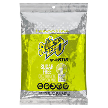 Sqwincher Zero Qwik Stik, Sugar Free, Low Calorie, Low Sodium Electrolyte Powder Hydration Drink Mix, Lemon Lime, .11 0Z Packet (Pack Of 50)
