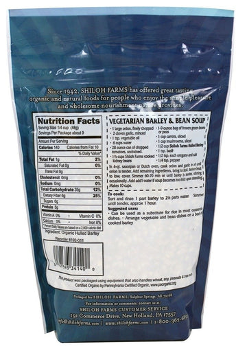 Organic Hulled Barley Grain From Shiloh Farms - 15 Oz Pouch