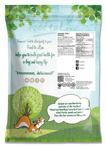Food To Live Organic Spelt Berries, 15 Pounds - Non-Gmo, Kosher, Whole Grain, Non-Irradiated, Vegan Superfood, Bulk, Product Of