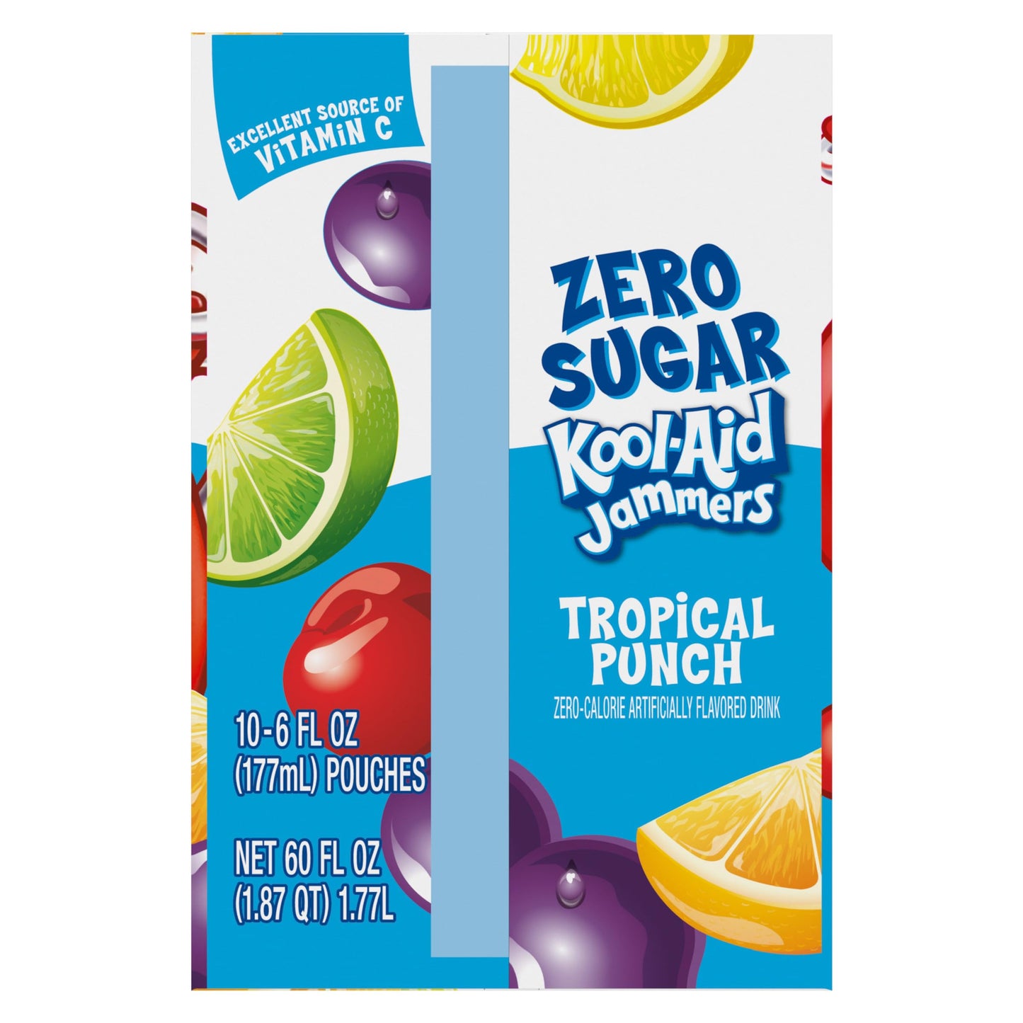 Kool-Aid Jammers Tropical Punch Zero Sugar Artificially Flavored Soft Drink, 10 Ct Box, 6 Fl Oz Pouches