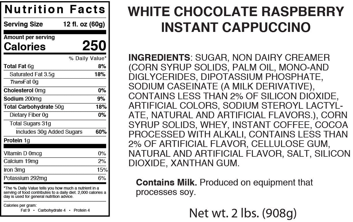 Cappuccino Supreme 2 Lb Bag White Chocolate Raspberry Instant Cappuccino Mix