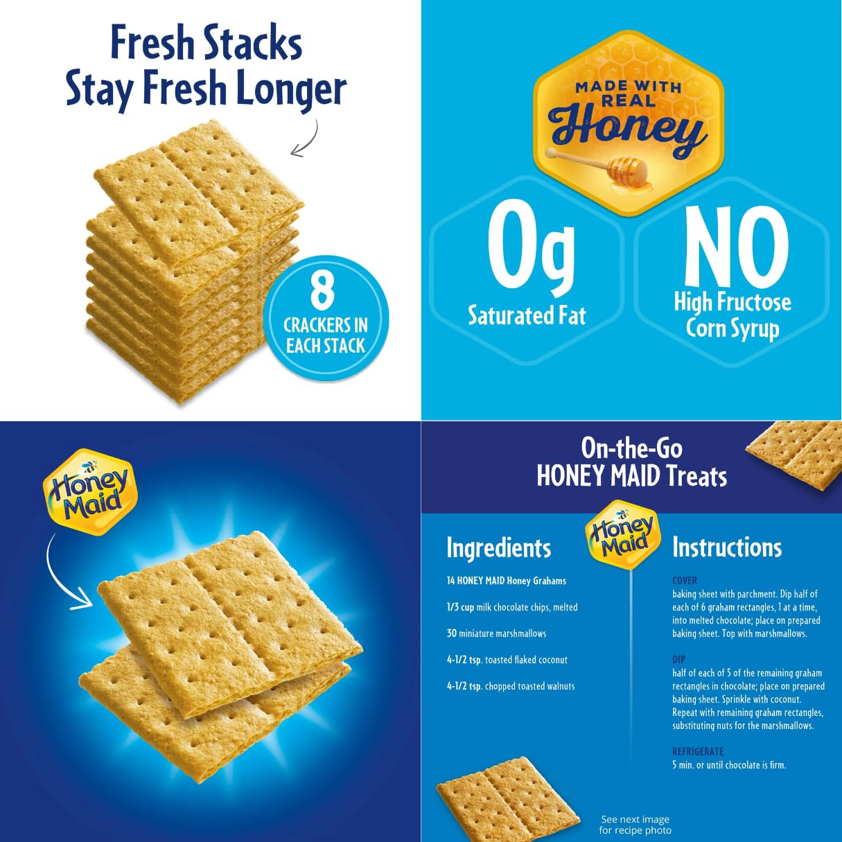 Honey Maid Honey Graham Crackers, Fresh Stacks Graham Bulk Snacks 1 Box Of 6 Stacks