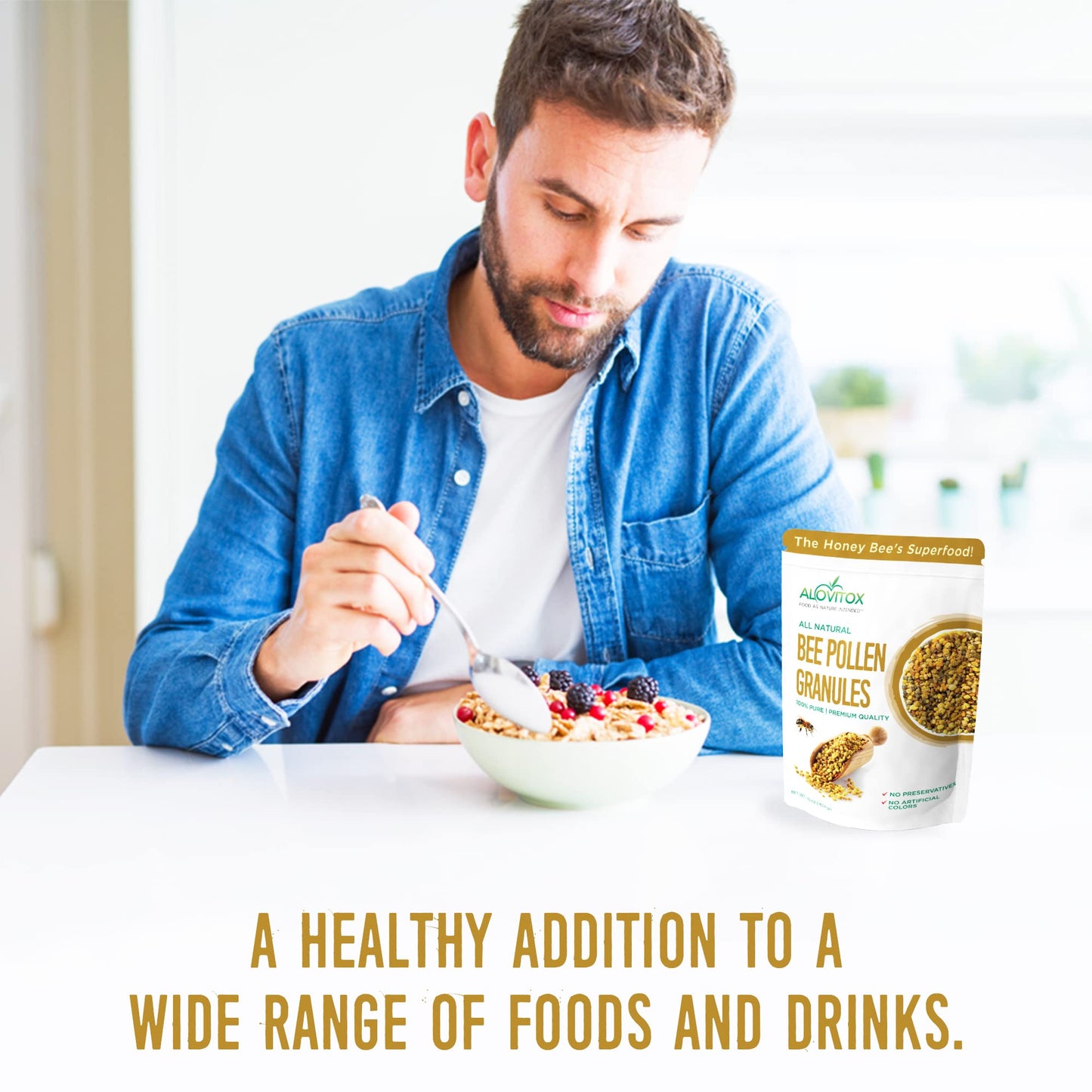Alovitox Bee Pollen Granules 8 Oz | 100% Pure, Organic Bee Pollen for Bearded Dragons | Superfood Packed Bee Pollen Organic with