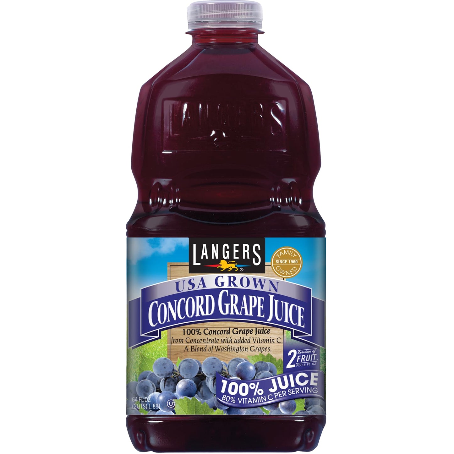 Langers 100% USA Grown Juice, Concord Grape, 64 Fl Oz (Pack of 8)