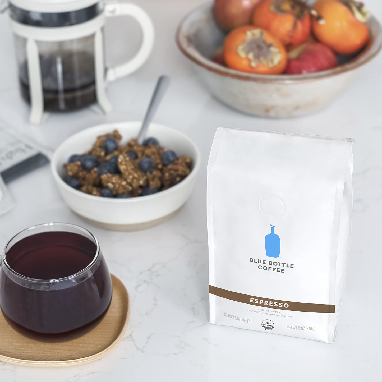 Blue Bottle Coffee Whole Bean Espresso Dark Roast 12 oz Bag Brown