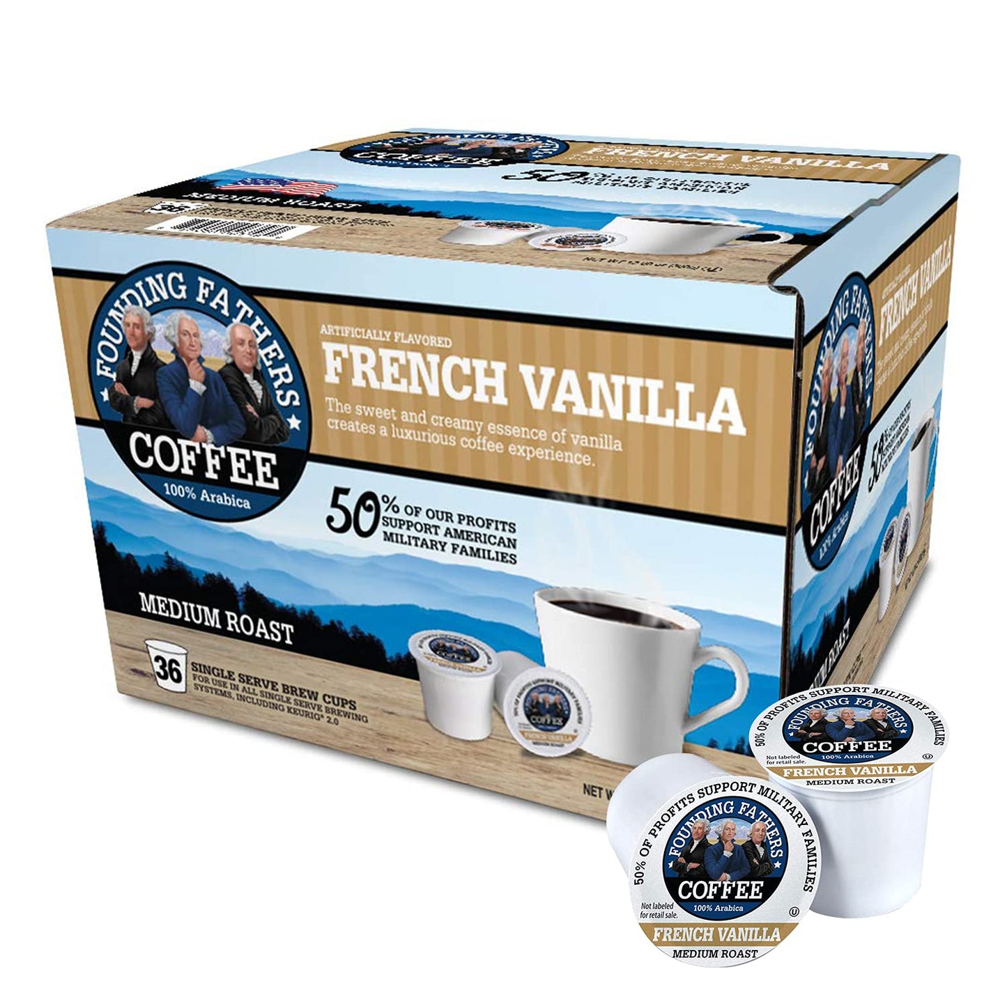 Founding Fathers Coffee Single Serve Pods For Keurig 2.0 K-Cup Beverage Makers French Vanilla 36 Count