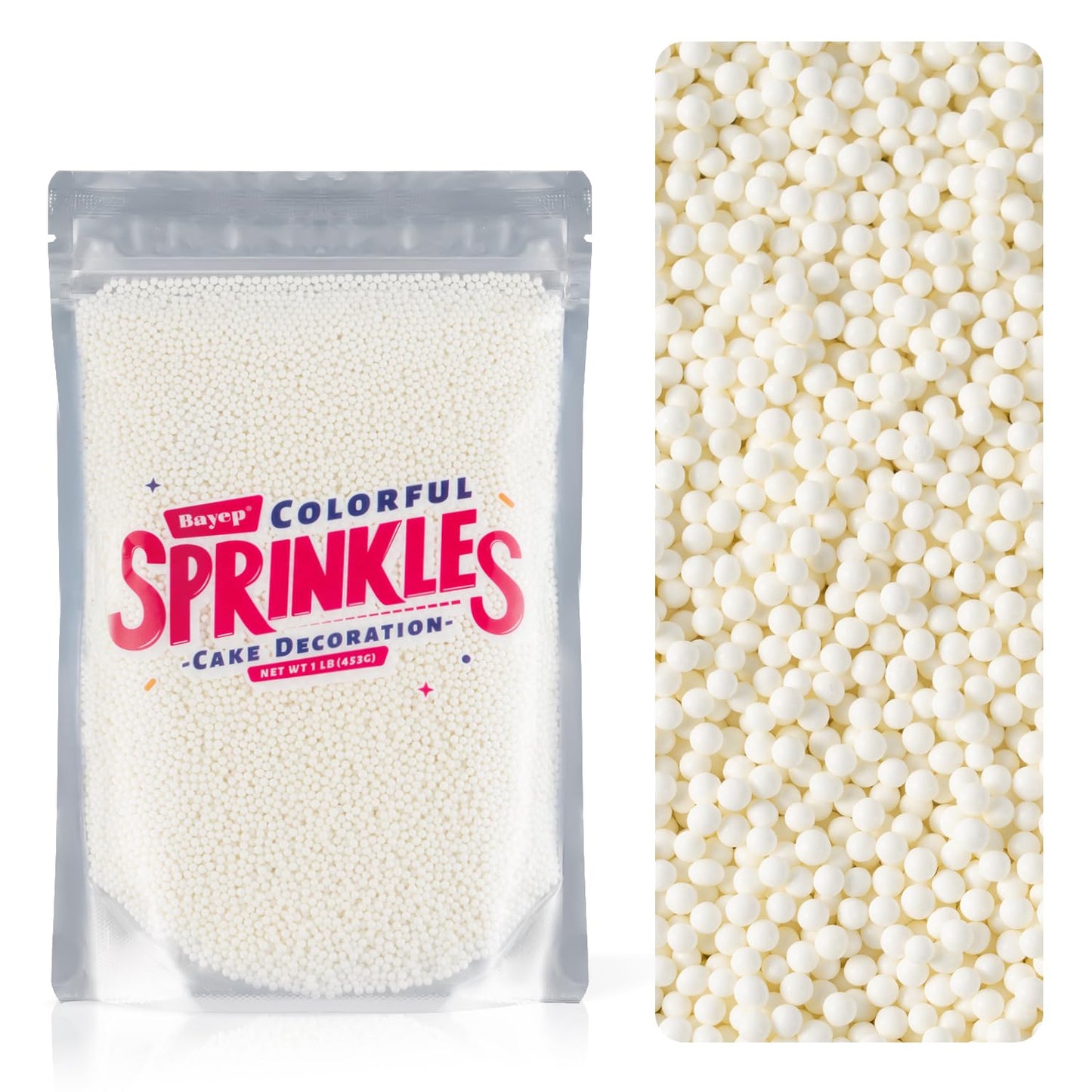 White Nonpareil Sprinkles Bulk 1 Pound 2Mm White Pearls Suagr Sprinkles For Cake Decorating Ice Cream Dessert Toppings Cookies Cupcakes Mini Round Birthday Candy