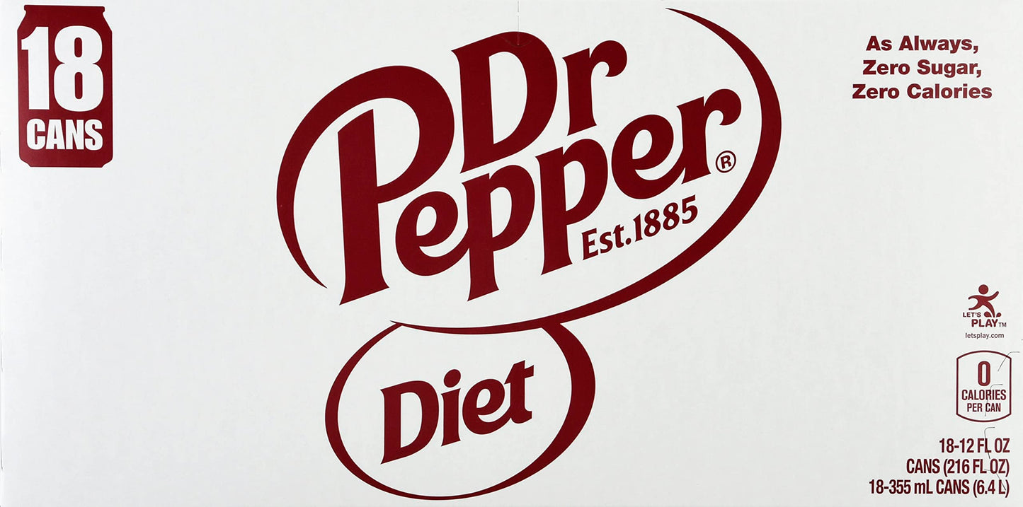 Dr Pepper Diet Cola, 18 Pack of 12 Fl Oz Cans