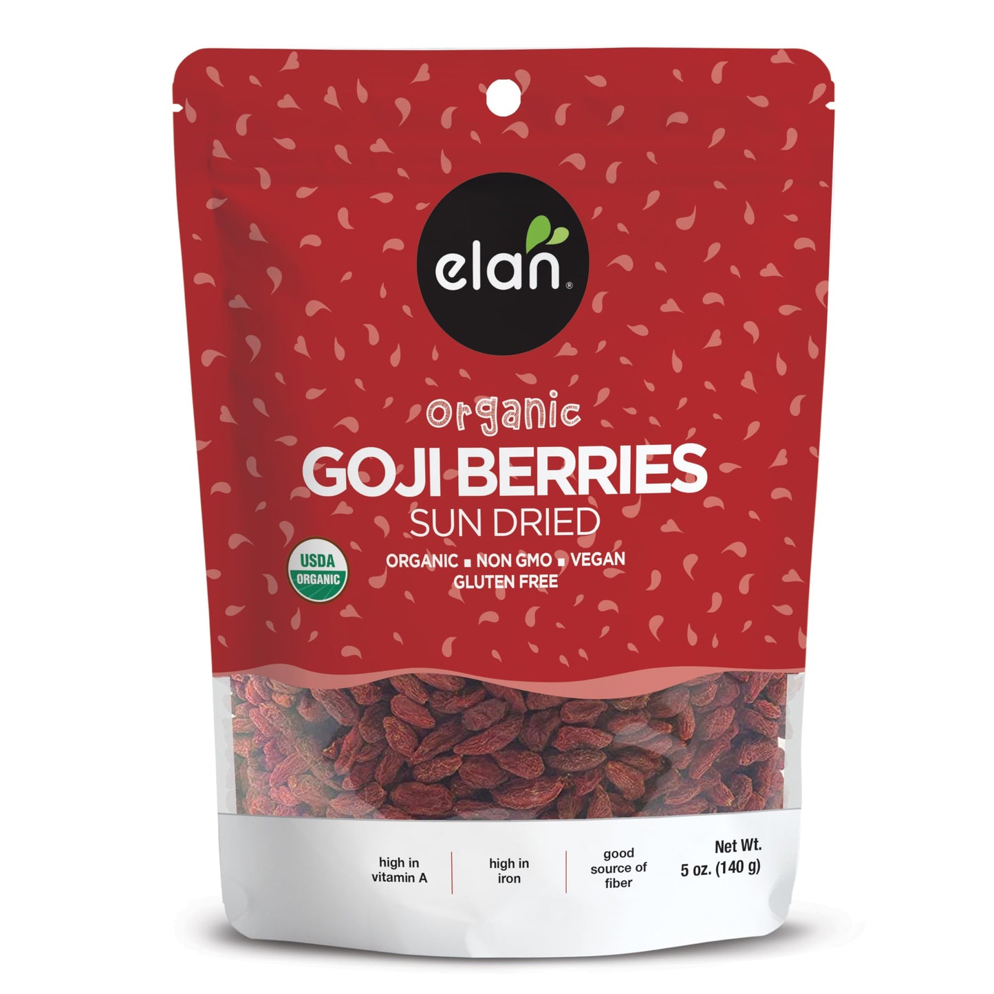Elan Organic Dried Goji Berries, 4.9 oz, Sulphite-free, Non-GMO, Vegan, Gluten-Free, Kosher, Wolfberries, Healthy Snacks, Dried