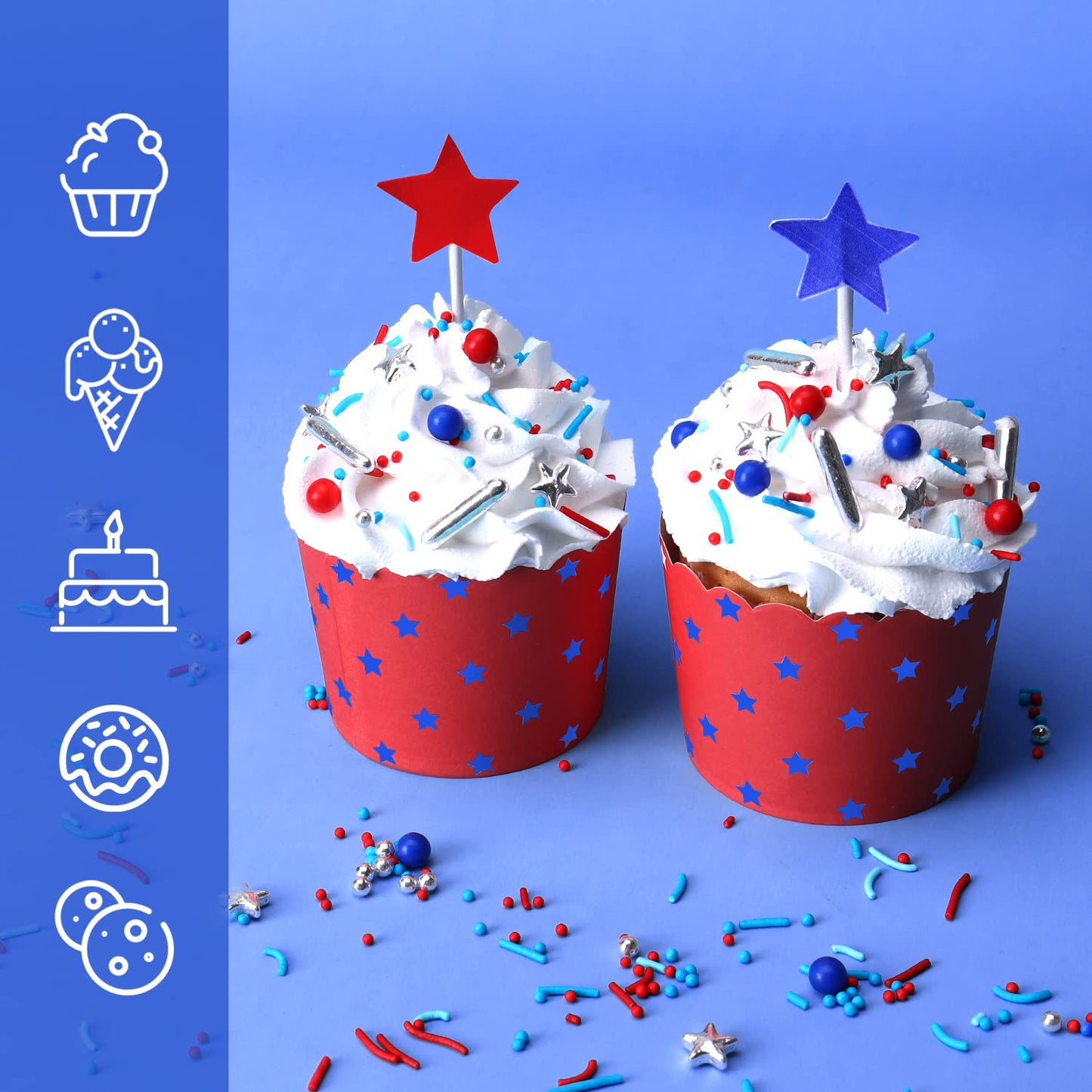 Patriotic Nonpareils Sprinkles For Cake Decorating, 4Th Of July Independence Day Memorial Day Red White And Blue 7Oz Star Toppin