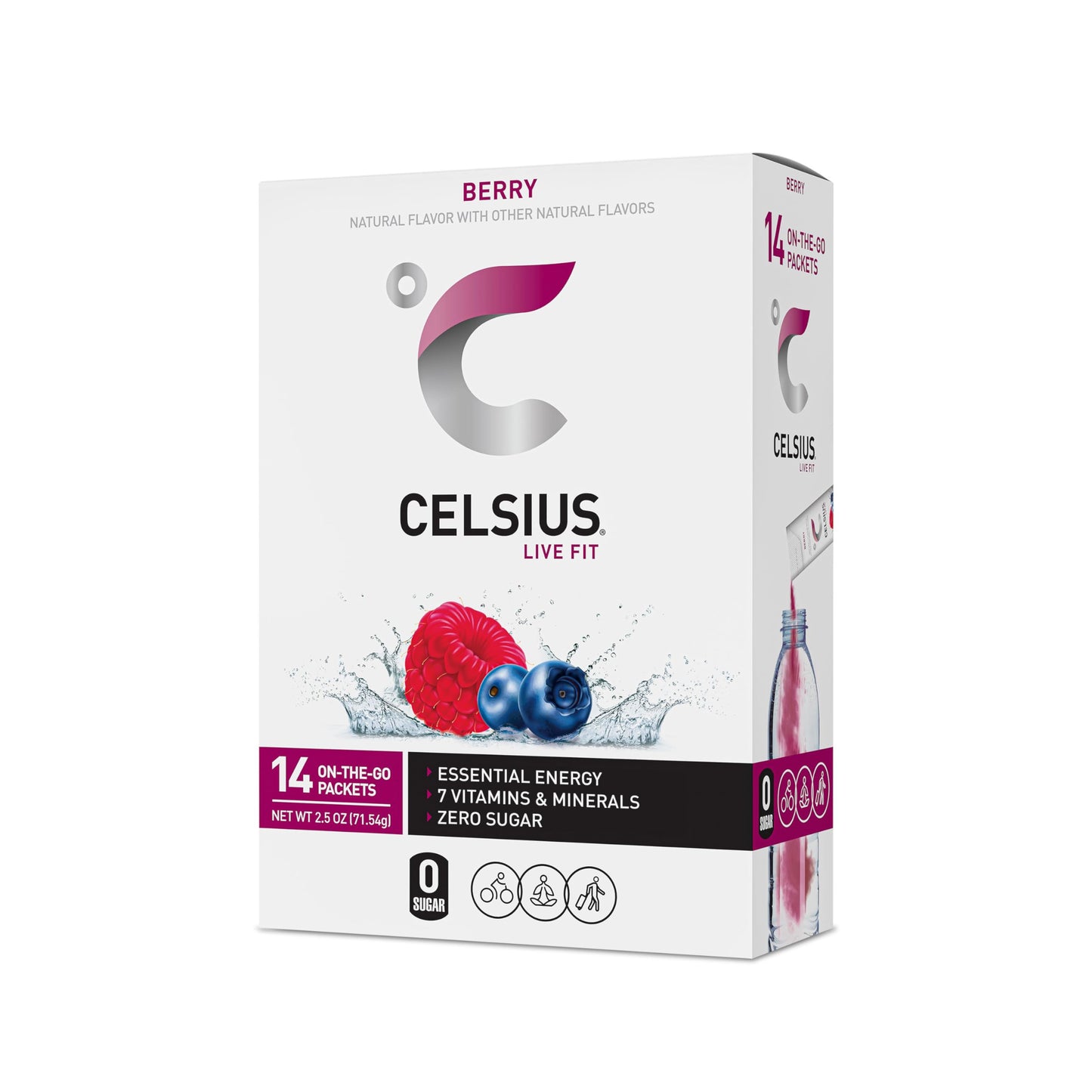 Celsius On-The-Go Powder Stick Packs, Zero Sugar (14 Sticks Per Pack), Berry, 2.5 Ounce, (Pack Of 14)