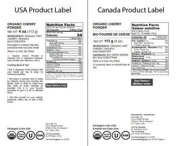 Food To Live Organic Tart Cherry Powder, 4 Ounces – Non-Gmo, Raw, Kosher, Vegan Superfood, Bulk, Rich In Antioxidants, Great For Juices, Drinks, And Smoothies, Contains Maltodextrin