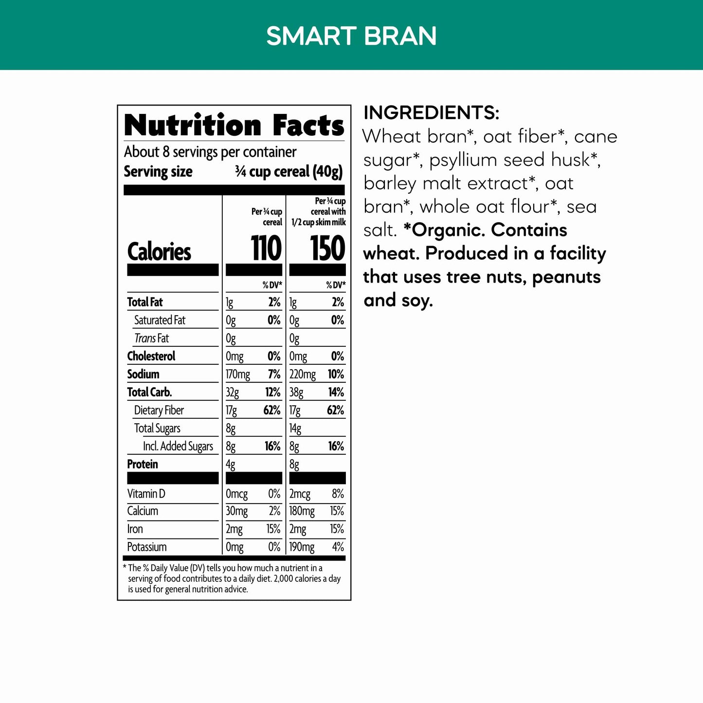 Natures Path Organic Smart Bran Cereal, 10.6 oz (Pack of 1), Non-GMO