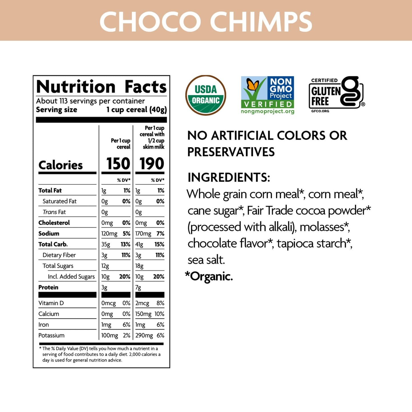 EnviroKidz Organic Choco Chimps Cereal, 10 lb (Pack of 1), Chocolate, Gluten Free, Non-GMO, Fair Trade, by Natures Path