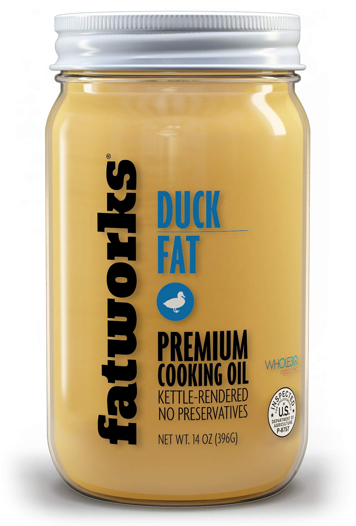Fatworks Duck Fat Cooking Oil, Premium Gourmet, Kettle Rendered, Whole30, Keto, Paleo, 14 oz