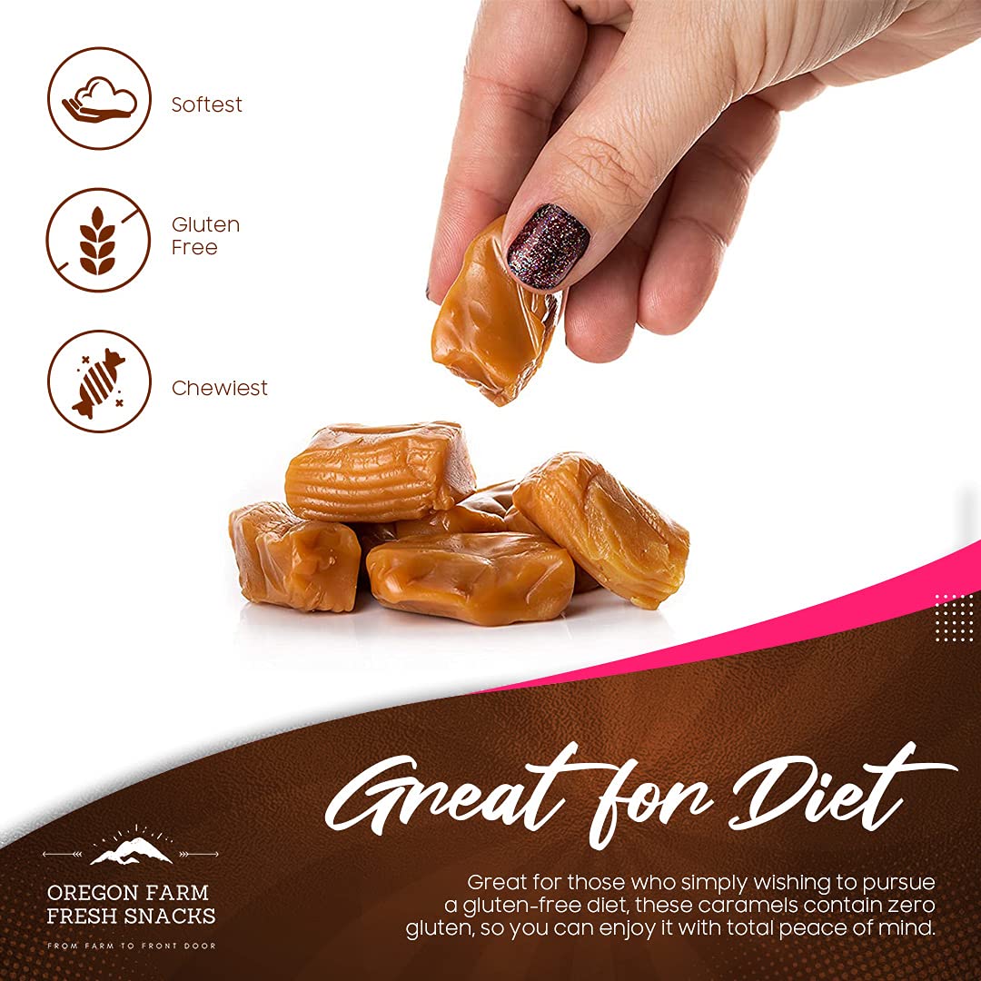 Oregon Farm Fresh Snacks Salted Caramel Gourmet Candy - Oregon Made Caramel Candy With Sea Salt And Vanilla - Gluten Free Delicious Chewy Sea Salt Caramels - Soft Caramels Individually Wrapped (16 Oz)