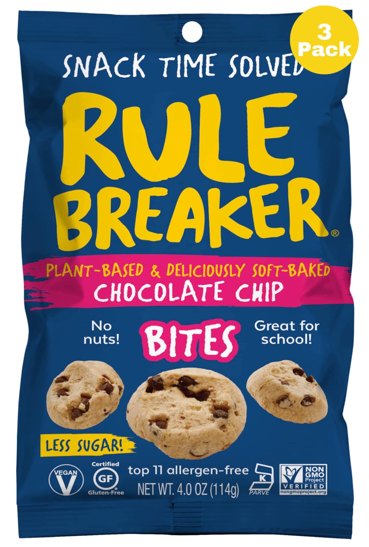 Rule Breaker Vegan & Gluten-Free Cookies | Chocolate Chip Bites | Plant-Based Dairy Nut Soy Allergen Free Kosher | Great For School Lunchbox Office Pantry | Soft-Baked Playter-For-You Cookie Bites (Pack Of 3)