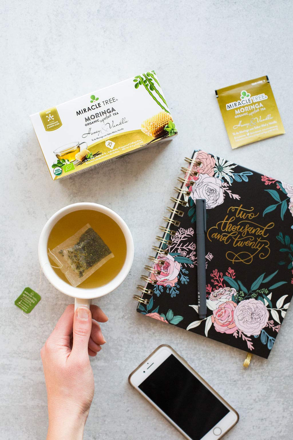 Tree Organic Moringa Superfood Tea, Honey & Vanilla, 25 Tea Bags, Vegan, Gluten-Free, Caffeine-Free