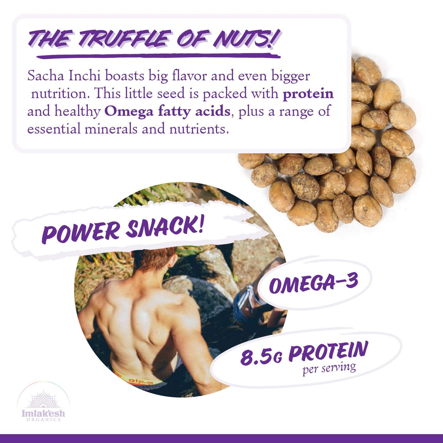 Imlak'esh Organics Sacha Inchi Nuts, 2.25oz Pouch - Protein Super-Nuts, Keto, Paleo, Organic, Gluten-Free, Non-GMO