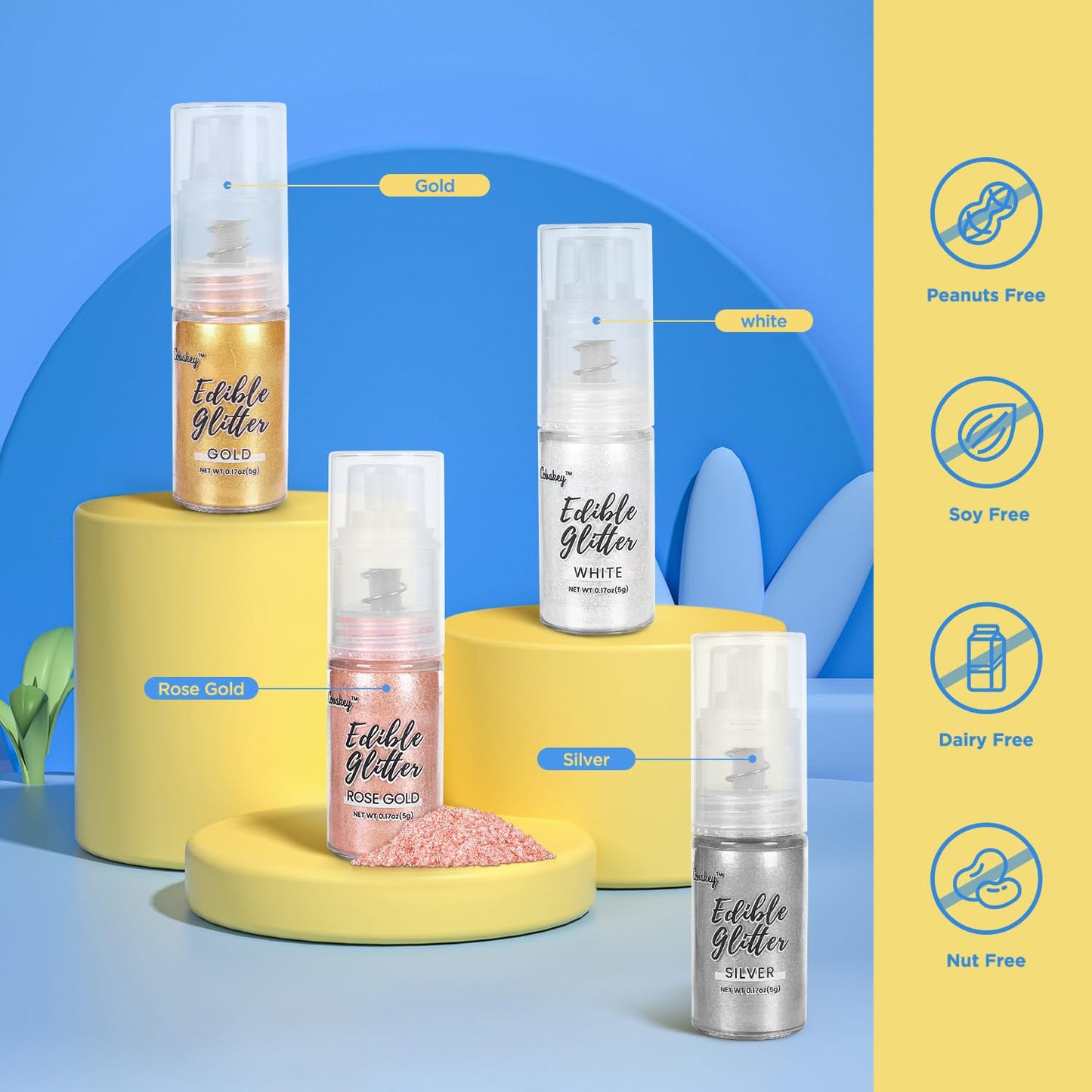 Shimmer White Edible Glitter Spray, 5g Edible Glitter for Cocktails, Cobakey Luster Dust Edible for Cake Decorating, Drinks, Bak