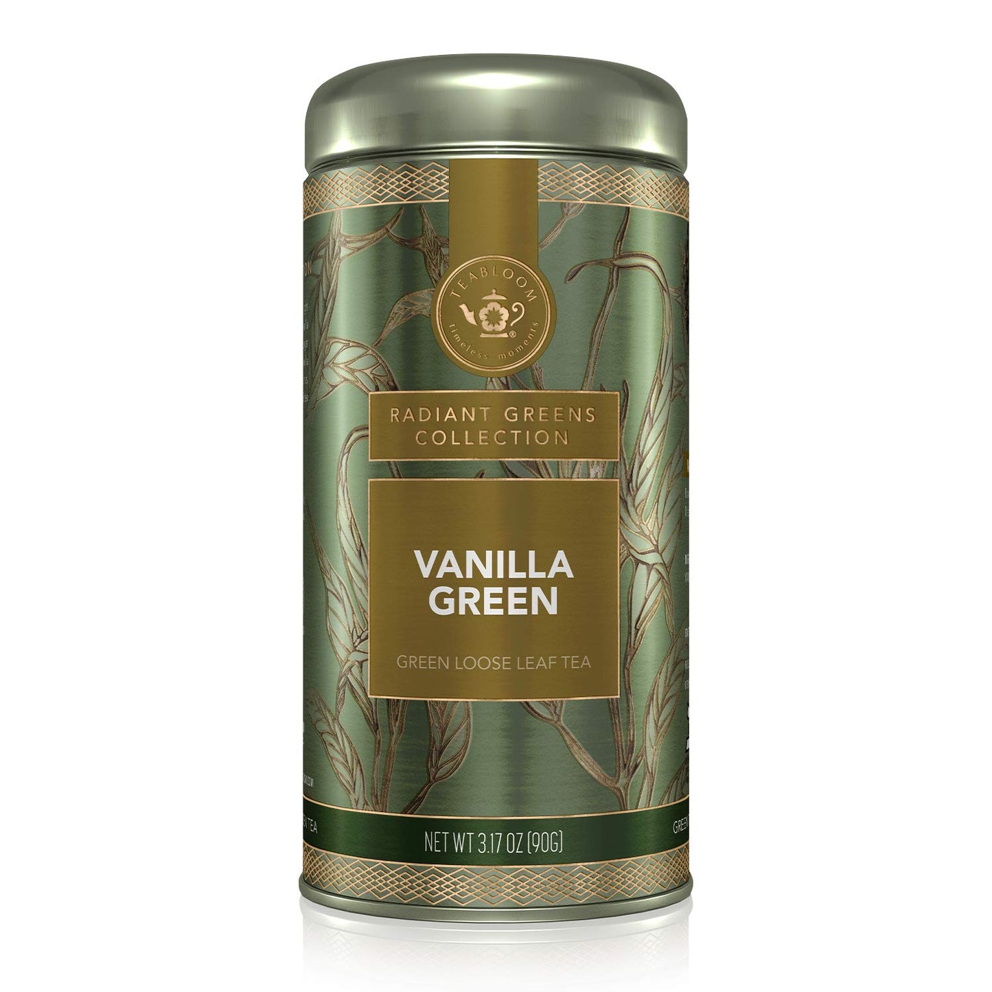 Teabloom Organic Green Tea, Vanilla Green Loose Leaf Tea, Natural Ingredients, Kosher Certified, Fresh Whole Leaf Blend In Reusable Gift Canister, 3.17 Oz/90 G Canister Makes 35-50 Cups