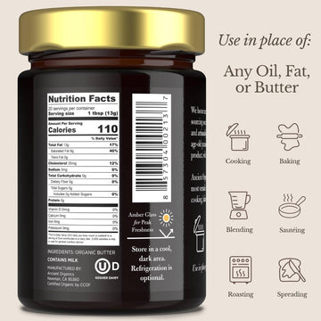 Ancient Organics Ghee - Organic Grass Fed Clarified Butter, Gluten Free, Lactose Reduced, 9 Oz