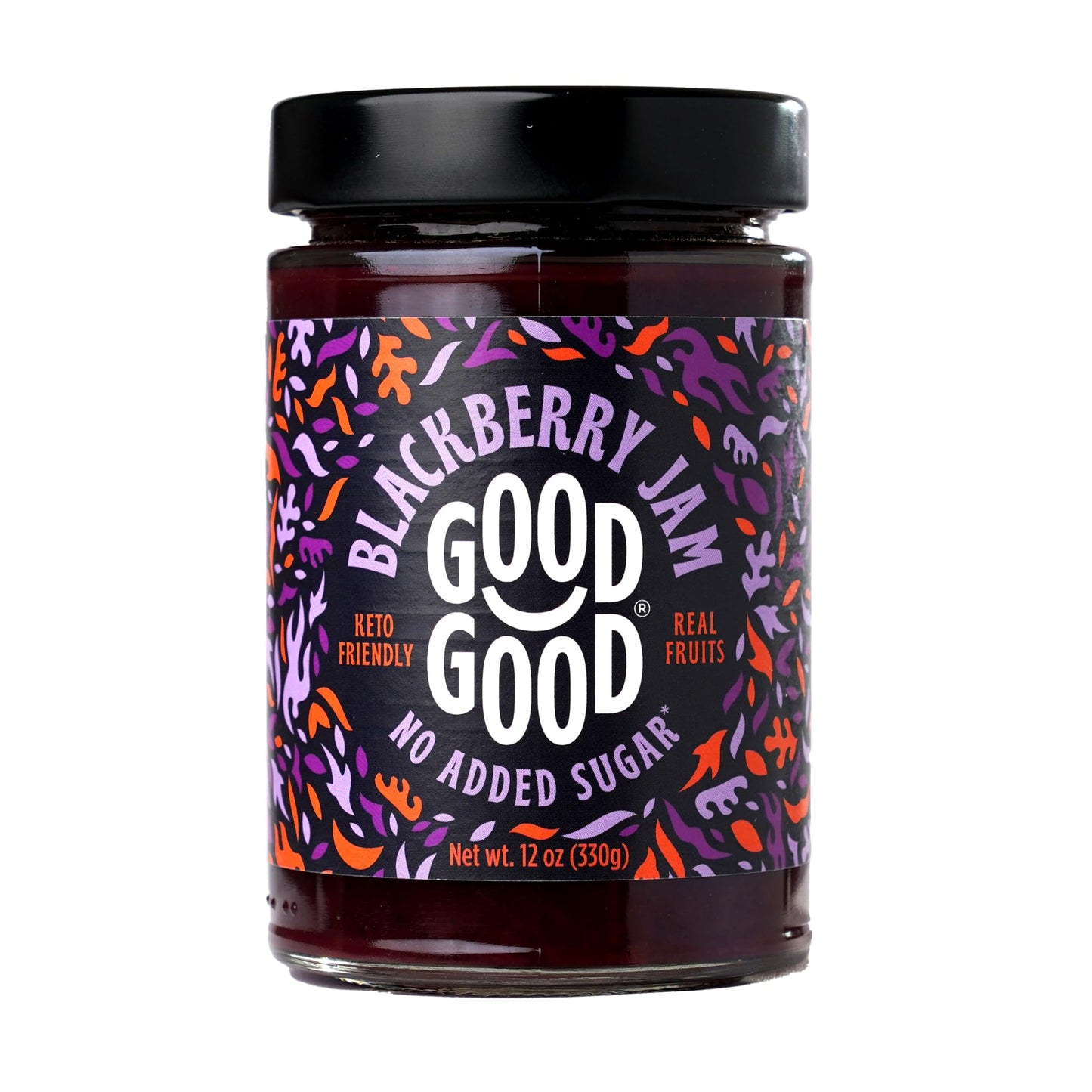 GOOD GOOD No Added Sugar Blackberry Jam - Low Calorie & Low Carb - Keto Friendly Jelly - Vegan - Gluten Free - Preserves - 12 Ou